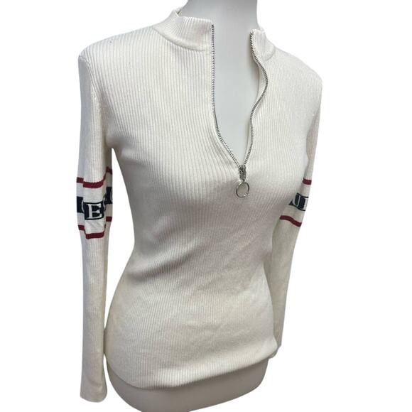 Guess Womens Medium Long Sleeve Half Zip Stripe Cotton Blend Pullover Sweater - Picture 1 of 5